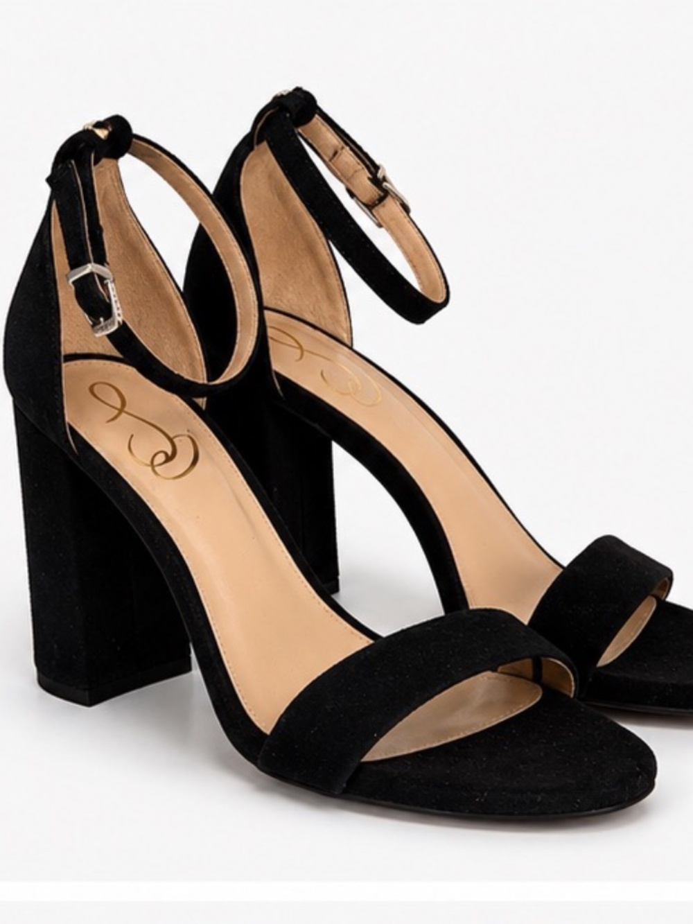 Sam Edelman Yaro Black Suede Ankle Strap Block Heels Size 9